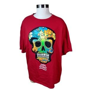 Durango Mexico Sugar Skull Red Short Sleeve Tee T Shirt Flower Neon Sz XL
